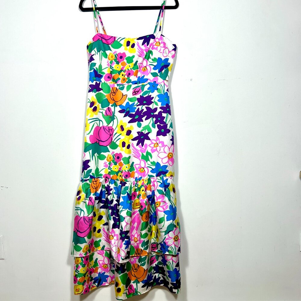NWT JCrew Tiered 100% Silk Twill Floral Dress - Picture 2 of 5